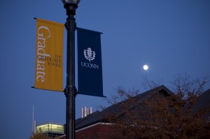 Graduate School banner in the moonlight